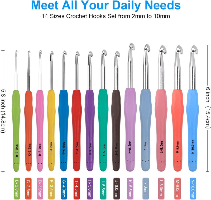 MECHEER Crochet Hooks 14 Sizes Crochet Hook Set, 53 Pack Yarn Crochet Kit for Beginners, Knitting Needles with Ergonomic Handles for Arthritic Hands, Crochet Needle Kit with Blue Case for Crocheters - Image 2